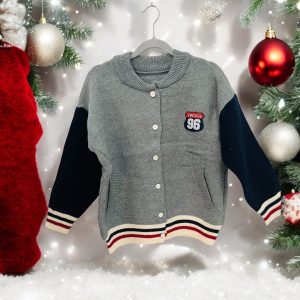 เสื้อกันหนาวปักเลข 96 สีเทา-กรม